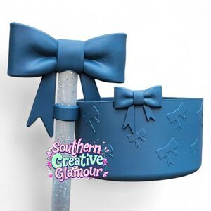 Nightfall Blue Bow Straw Topper & Bow Silicone Tumbler Boot Set